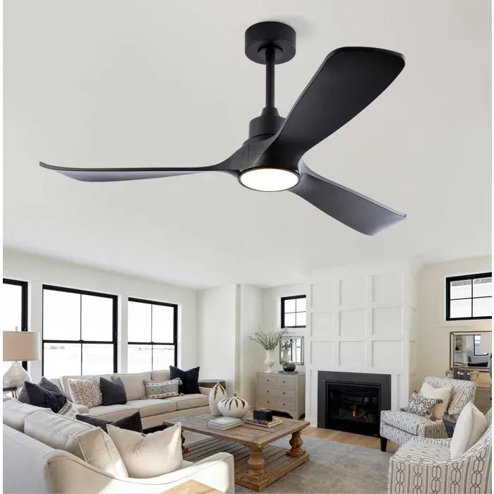 Ventilateur de plafond 52 noir avec éclairage télécommande moteur DC réversible 6 vitesses 3 températures ABS