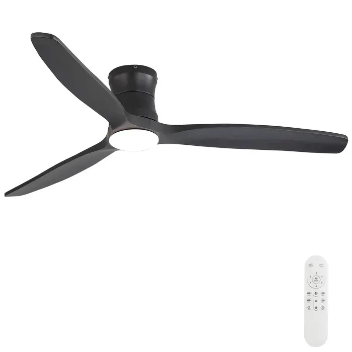 Ventilateur de plafond 52 pouces– 3 pales en bois massif– LED 3 couleurs dimmable–Moteur DC réversible –6 vitesses –Minuterie-Noir