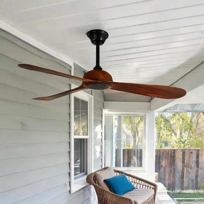 Ventilateur de plafond 52 pouces à 3 pales en bois noir et noyer foncé design hélice silencieux télécommande 6 vitesses pour
