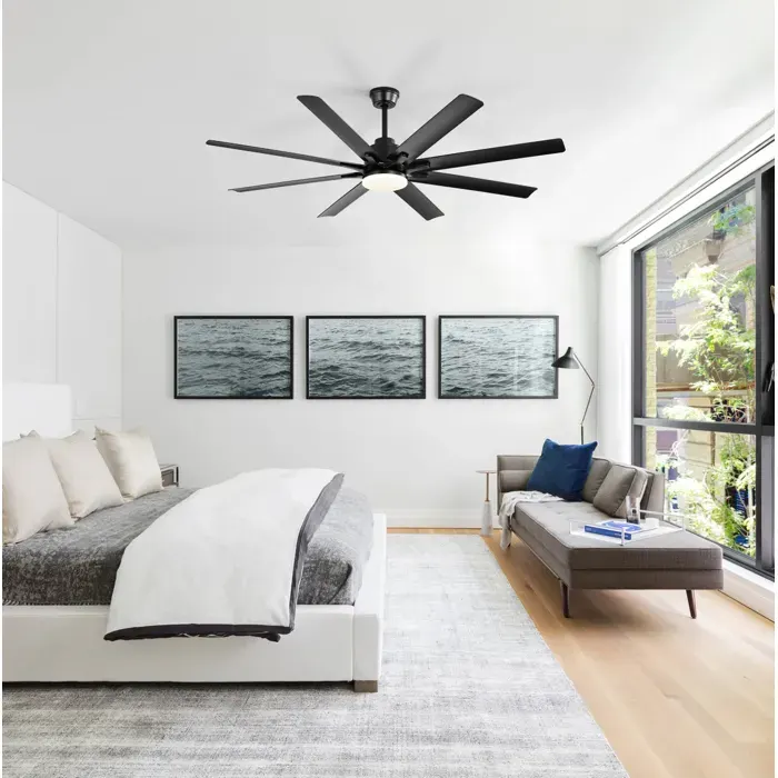 Ventilateur de plafond 52 pouces avec éclairage dimmable télécommande 8 pales ABS moteur DC silencieux noir