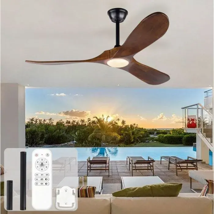 ventilateur de plafond 52 pouces avec LED 3 pales en bois moteur DC réversible noir et noyer foncé