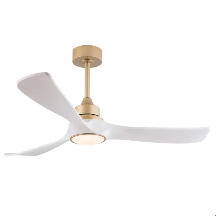 Ventilateur de plafond 52 pouces avec lumière et télécommande. moteur DC réversible. 3 pales ABS blanc or