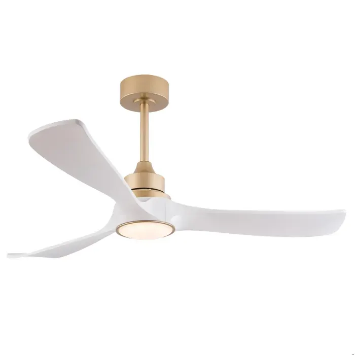 Ventilateur de plafond 52 pouces avec lumière et télécommande moteur DC réversible 3 pales ABS blanc or