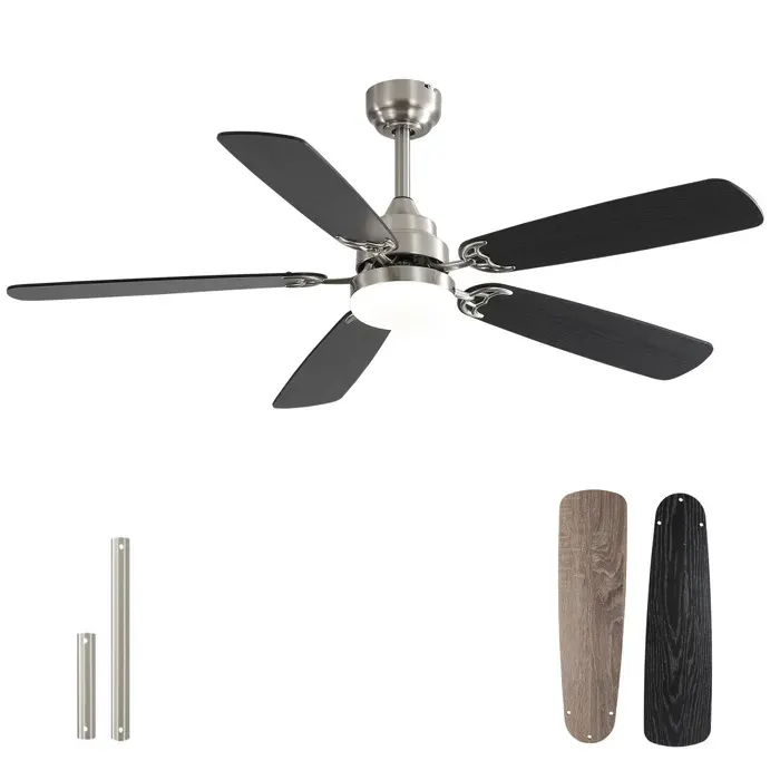 Ventilateur De Plafond 52 Pouces LED dimmable 3 couleurs moteur DC réversible MDF nickel brossé