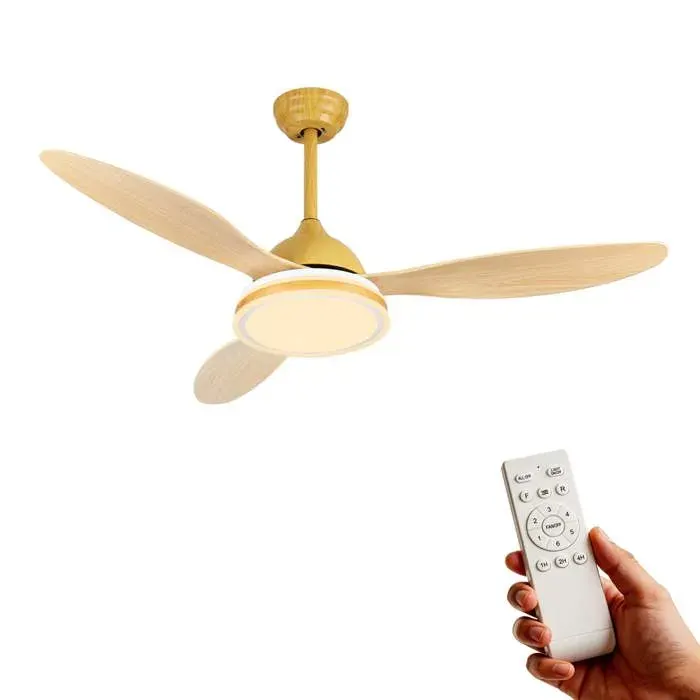 Ventilateur de plafond 52 pouces pales en ABS < 35 dB 6 vitesses éclairage LED à trois couleurs minuterie télécommande
