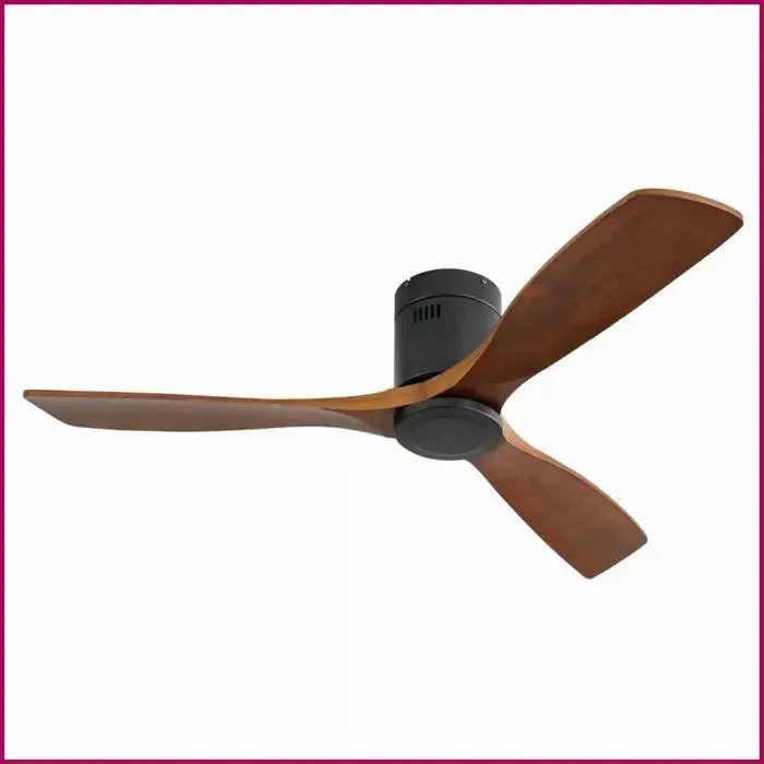 Ventilateur de Plafond 52 Pouces Profil Bas - 3 Pales Bois - Moteur DC Silencieux Réversible - Télécommande Noir