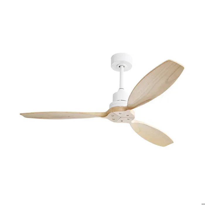 Ventilateur de plafond 52 pouces sans éclairage pales en bois massif moteur DC réversible 6 vitesses blanc