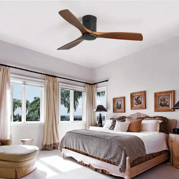 Ventilateur De Plafond 52 Pouces sans lumière 6 vitesses télécommande bois massif et métal noir