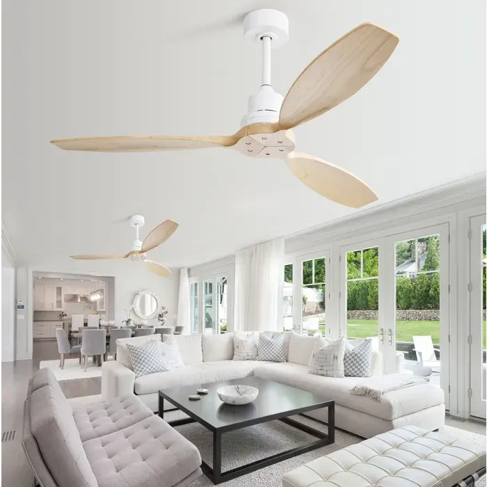 Ventilateur de plafond 52 pouces sans lumière télécommande moteur DC silencieux réversible hélices en bois blanc VEVXYN