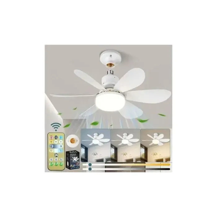 Ventilateur de plafond 52cm avec lampe 40W douille E27 6 pales 3 vitesses silencieux idéal pour salon chambre et coucher.