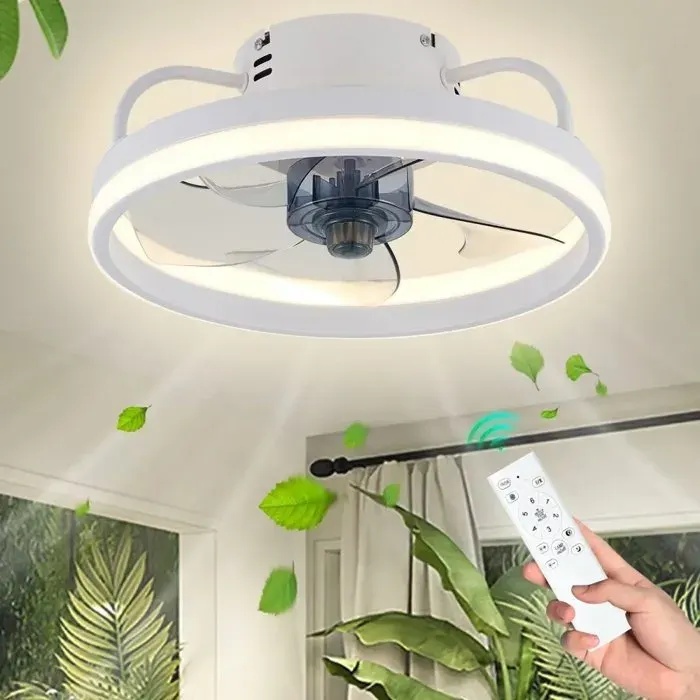 Ventilateur de Plafond 55W avec Lumières LED Télécommande 3 Couleurs à Intensité Variable 6 Vitesses Silencieux pour Chambre Salon