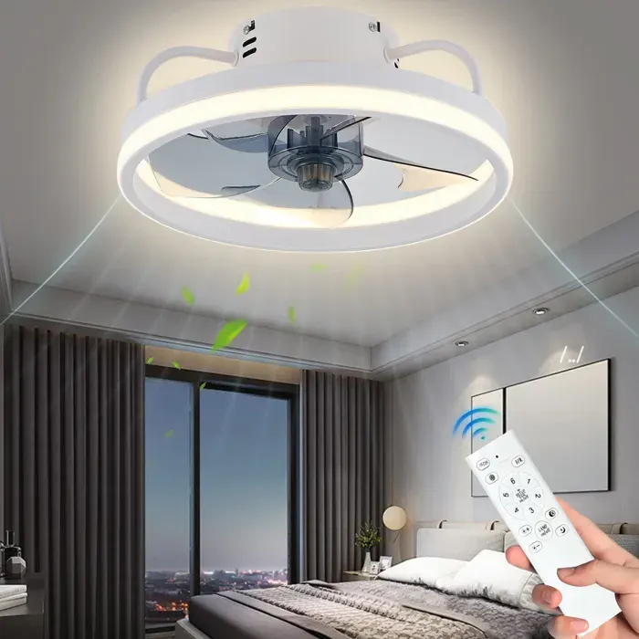 Ventilateur de plafond 6 niveaux de silence - 3 températures de couleur - avec télécommande + 33 cm 55W + lumière LED