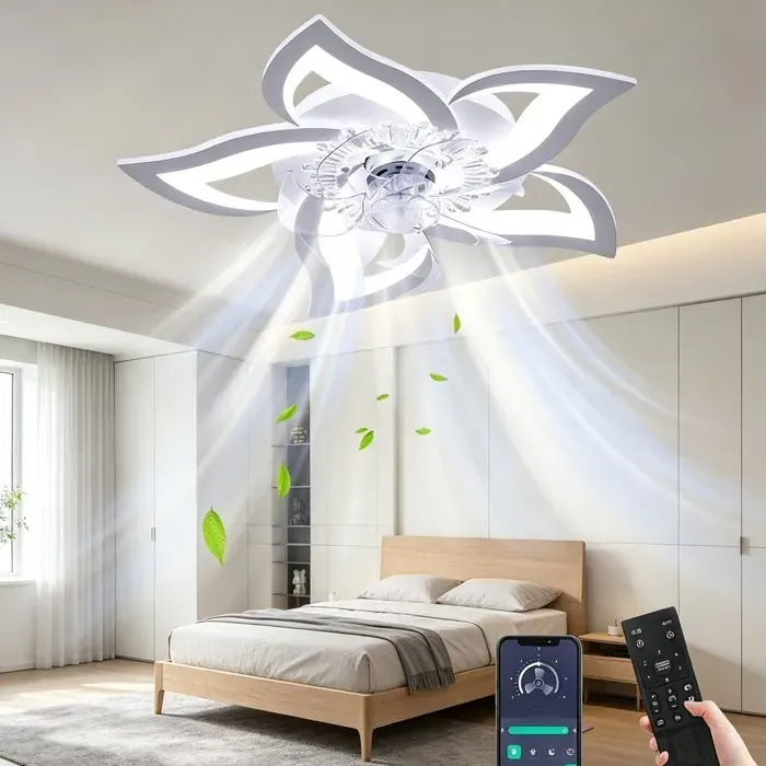 Ventilateur de plafond - 6 Vitesses Télécommand Dimmable Eclairage 3 Couleurs Silencieux - pour Cuisine Chambre Salon - Blanc