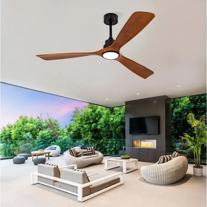 Ventilateur de plafond 60 pouces avec éclairage LED télécommande 6 vitesses 3 températures de couleur noyer noir