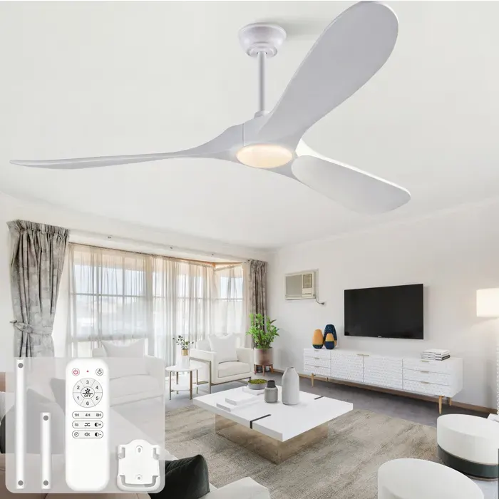 Ventilateur de plafond 60 pouces avec LED télécommande 3 pales en bois blanc réversible dimmable