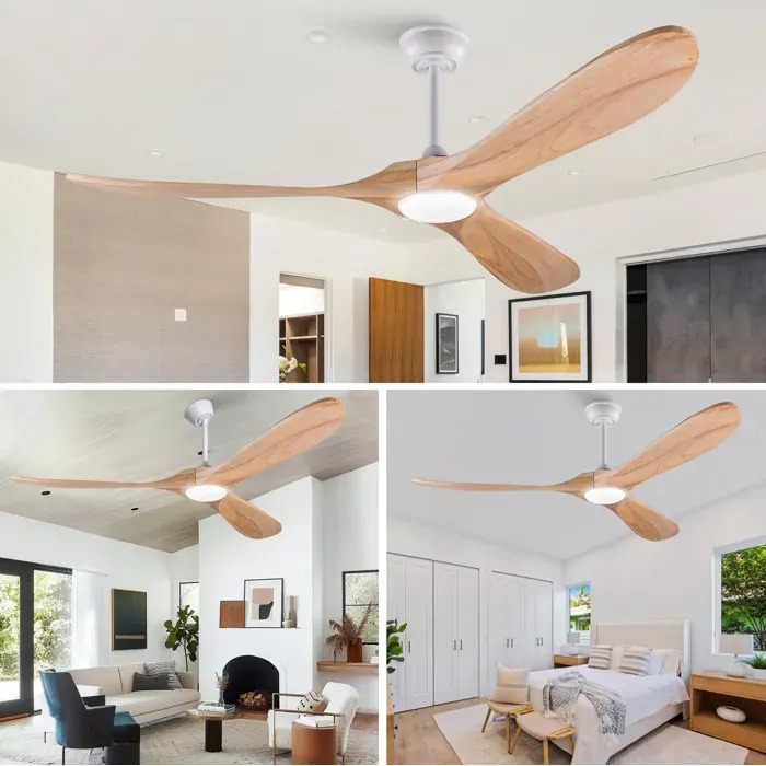 Ventilateur De Plafond 60 Pouces Bois Naturel Blanc Plafonnier Ventilateur FloraGrace Pour Salon Avec Télécommande 152x152x30cm