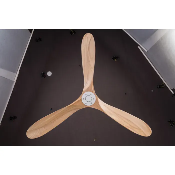 Ventilateur de plafond 60 pouces sans lumière. 6 vitesses. moteur DC réversible. bois naturel et métal blanc