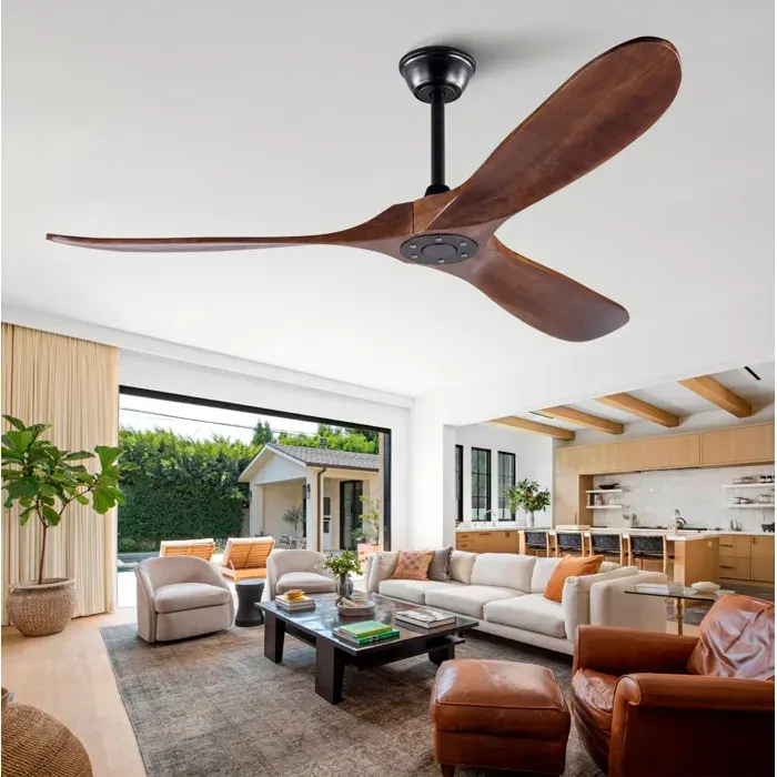 Ventilateur de plafond 60 sans lumière 6 vitesses moteur DC réversible télécommande métal et bois noir noyer