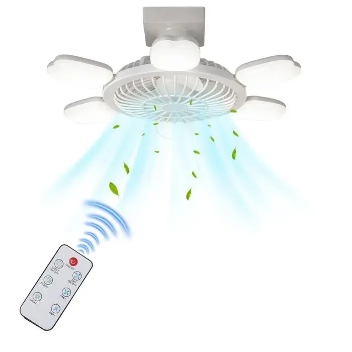 Ventilateur de Plafond 60W avec Éclairage Intégré et Télécommande 3 Couleurs 3 Vitesses Minuterie pour Chambre Cuisine Salle de Bain