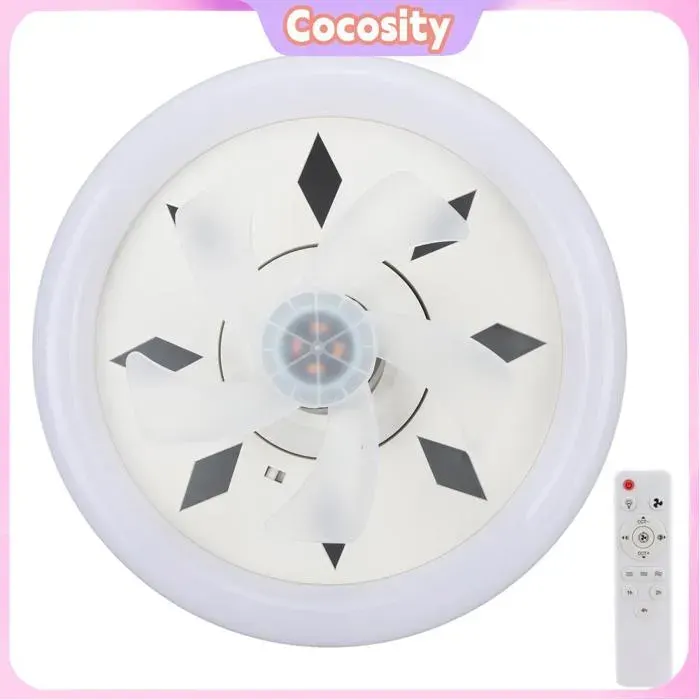 Ventilateur de Plafond 60W avec Lumière E27 LED Intensité 3 Vitesses 5 Pales Rotatif à 360 Degrés pour Salons Chambres