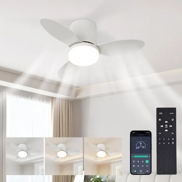 Ventilateur de Plafond 65 cm 60W LED Dimmable 6 Vitesses Moteur DC Réversible App/Télécommande