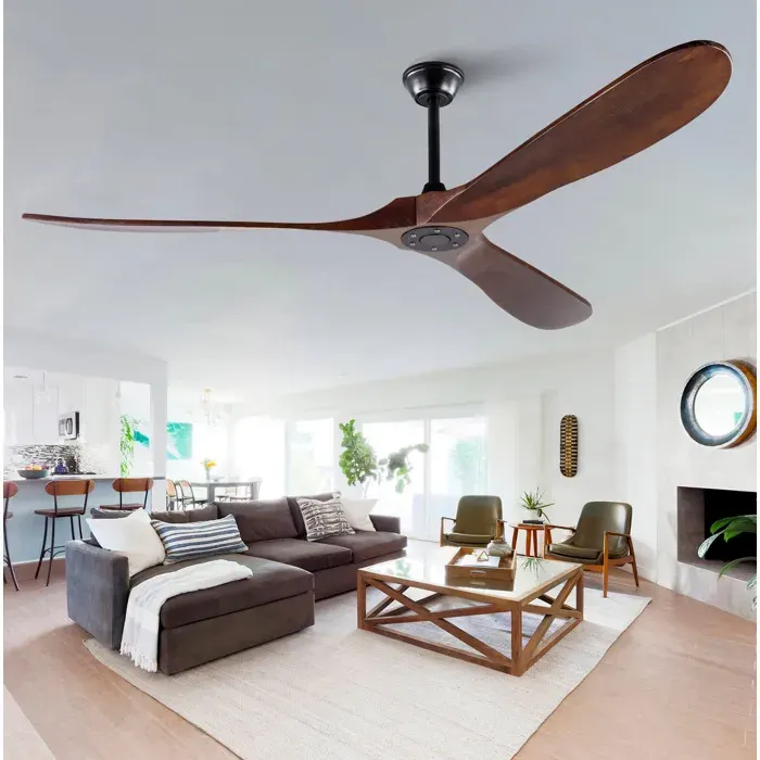 Ventilateur De Plafond 72 Pouces sans lumière 6 vitesses moteur DC réversible bois noyer foncé et noir