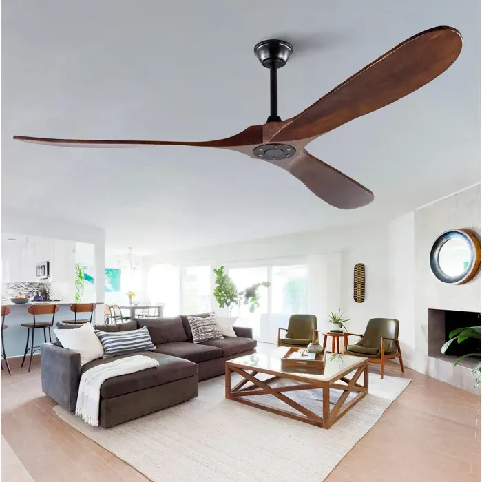 Ventilateur de plafond 72 sans lumière 6 vitesses moteur DC réversible télécommande métal/bois noyer foncé noir