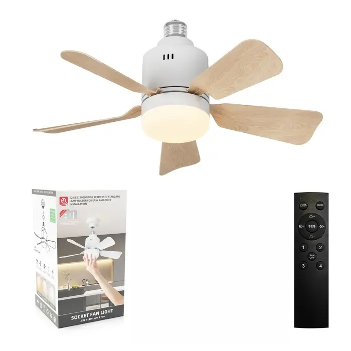 Ventilateur de plafond 85–265 V éclairage LED variation dintensité en continu application + télécommande 45 x 196 cm bois