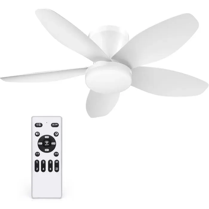 Ventilateur de plafond 89 cm avec lumière et télécommande moteur silencieux 6 vitesses LED à intensité variable pales réversible