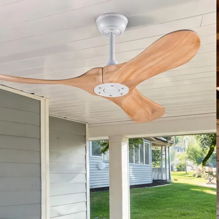 Ventilateur de plafond à 3 pales en bois blanc et naturel 107 cm silencieux télécommande