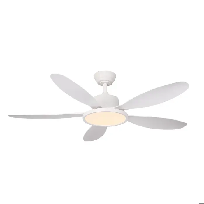 Ventilateur de plafond à 5 pales blanc avec éclairage LED Ø132cm fonction rotation avant/inverse ventilateur lumineux silencieux