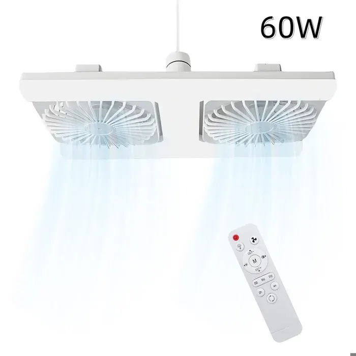 Ventilateur de plafond à double rangée avec éclairage et télécommande E27 vissage 60W 3 couleurs 3 vitesses pour chambre et salon