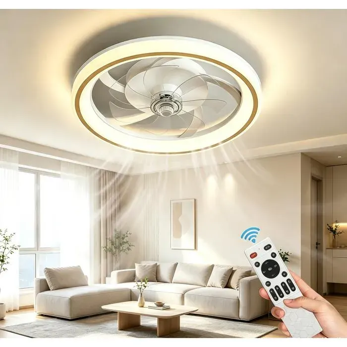 Ventilateur de plafond à LED 6 Vitesse Fan Silencieux avec Dimmable Eclairage 3 Couleurs Ø 48 cm Minuterie Réversible Télécommande