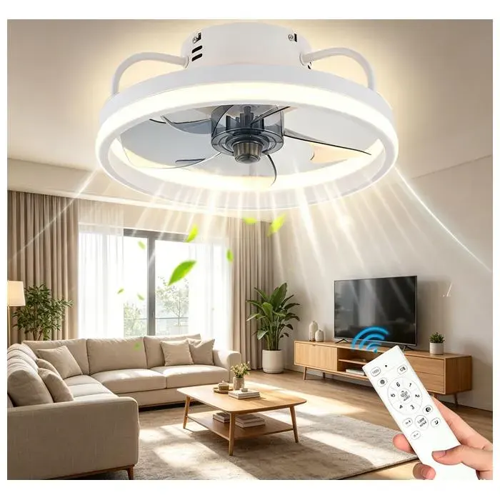 Ventilateur de Plafond à LED 6 Vitesses - Minuterie intelligente - Télécommande et Gradation APP - 3 couleurs - blanc