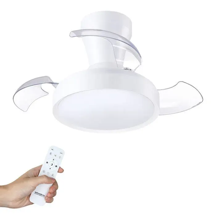Ventilateur de Plafond à LED RGB Télécommande et Silencieux Reversible 18W 55cm 3 Pales Rétractables Chambre Salon Salle à Manger