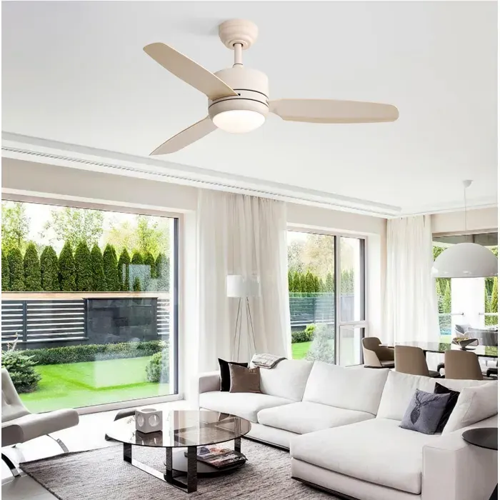 Ventilateur de plafond à LED Silencieux 117 cm 3 Pales 6 Vitesses Télécommande Mode Hiver/Été Moteur CC Minuterie