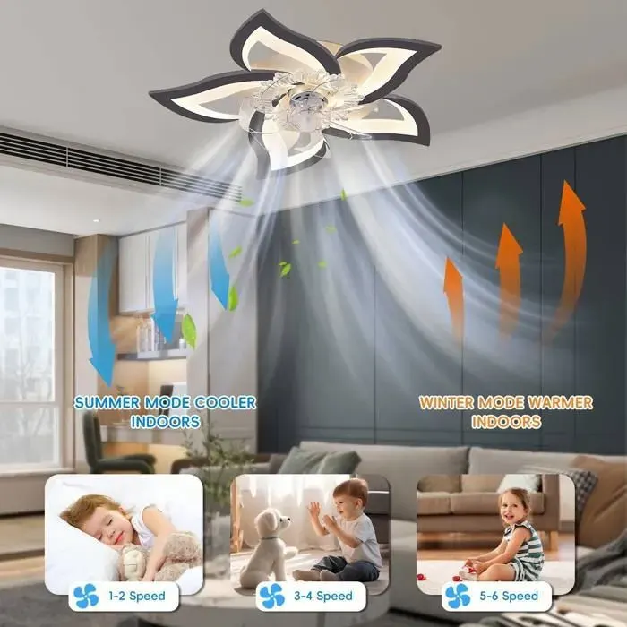 Ventilateur de plafond à LED - UVERBON - Fan Silencieux Dimmable - 6 vitesses - Gradation tricolore - Moteur réversible