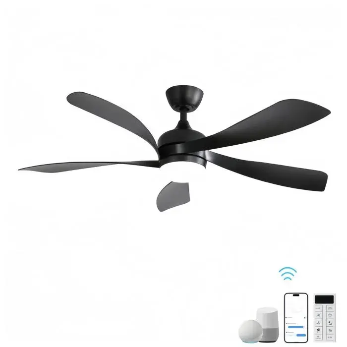 Ventilateur de plafond à LED ventilateur intelligent 52 pouces fonction mémoire 5 pales 3 températures de couleur noir