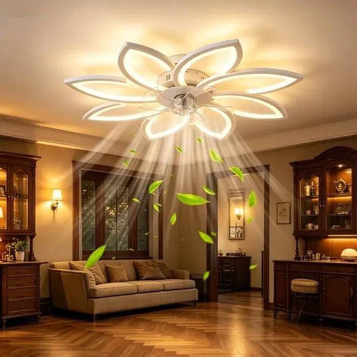 Ventilateur de plafond à LED Ventilateur silencieux avec lumière télécommande pour chambre et maison 6 Vitesse 3 Couleurs