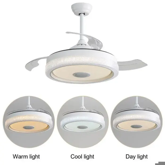 Ventilateur de plafond à pales escamotables 3 unités lumière RGB 32W moteur courant continu silencieux — coloris Blanche
