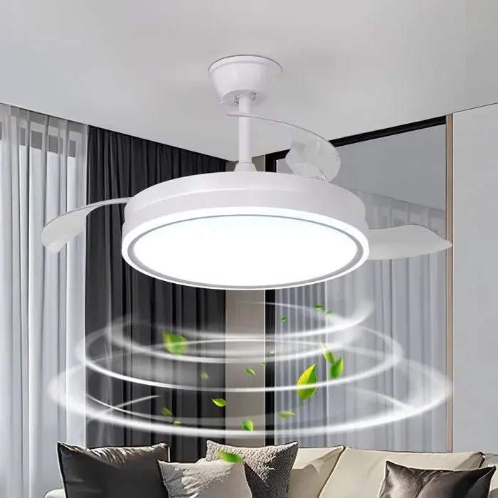 Ventilateur de Plafond à Pales Rétractables 48/86 cm avec Éclairage LED Dimmable 3000K-6500K Télécommande pour Chambre Salon et
