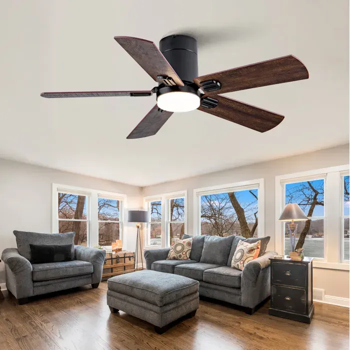 Ventilateur de plafond à profil bas LED 3 couleurs avec télécommande - MEUNIQ - Réversible métal bois noir 107×107×25 cm