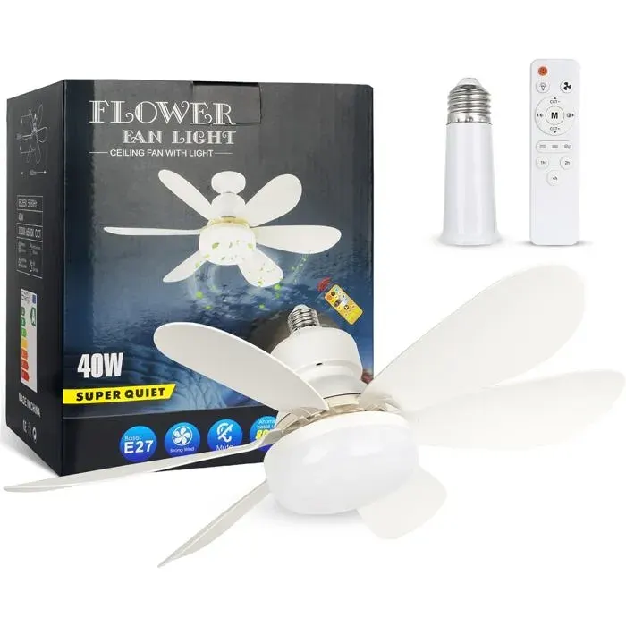 Ventilateur de plafond à vis E27 205 pouces 40 W avec fonction de variation dintensité par télécommande.