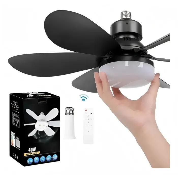 Ventilateur de plafond à vis E27 205 pouces 40 W avec fonction de variation dintensité par télécommandenoir.