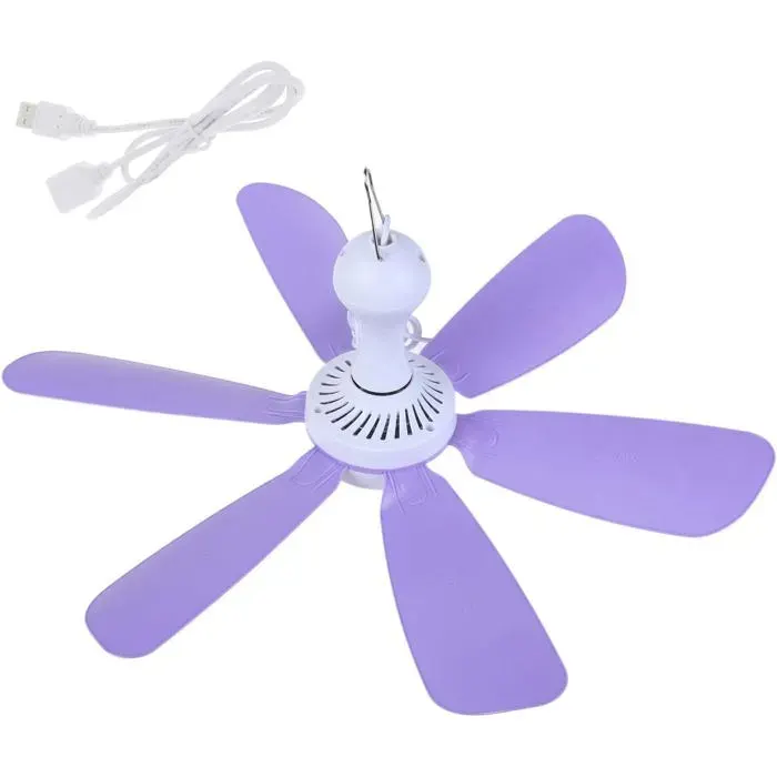 ventilateur de plafond，Alimenté par USBSouple à 6 lamesSimple et pratiqueMatériau ABS，timingChambre travail，Violet