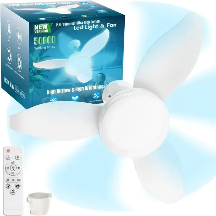Ventilateur de plafond avec éclaira intégré (douille E26/E27) forme florale 3000 lumens télécommande moteur réversible inten