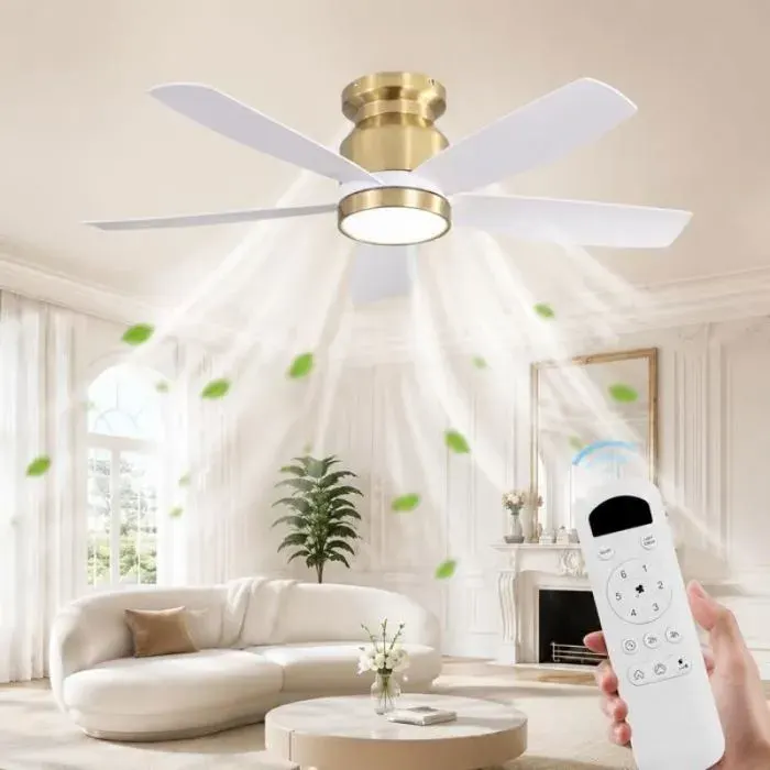 Ventilateur de plafond avec éclairage 106cm 6 vitesses luminosité dimmable 3 températures minuterie et fonctionnement silencieu
