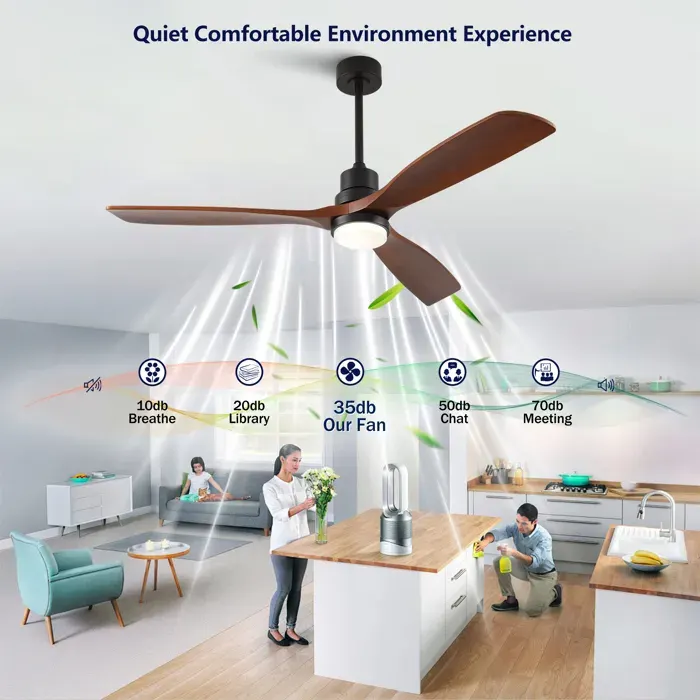 Ventilateur de plafond avec éclairage 3 CCT 3 pales en bois massif télécommande à 6 vitesses avec fonction mémoire