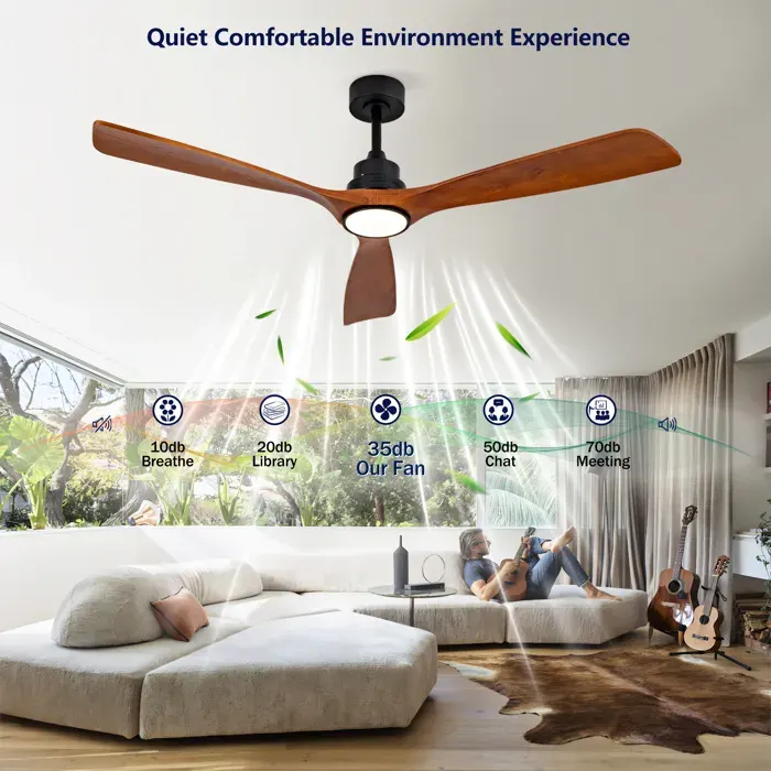 Ventilateur de plafond avec éclairage 3 CCT télécommande 6 vitesses fonction mémoire adapté à une utilisation en intérieur