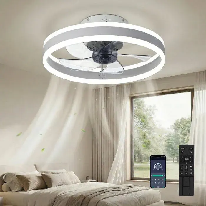 Ventilateur de plafond avec éclairage 3 températures de couleur et 6 vitesses application/télécommande silencieux intensité va